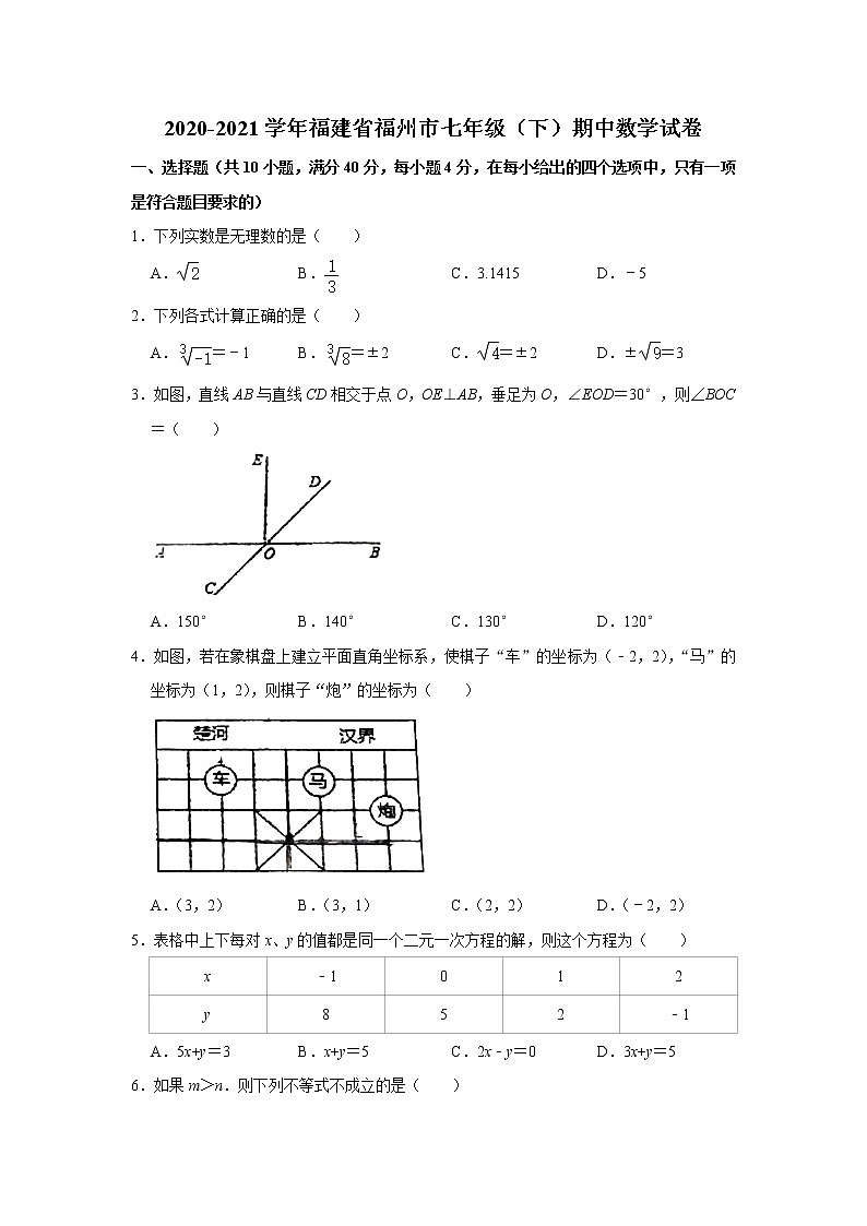 -福建省福州市2020-2021学年七年级下学期期中数学试卷01