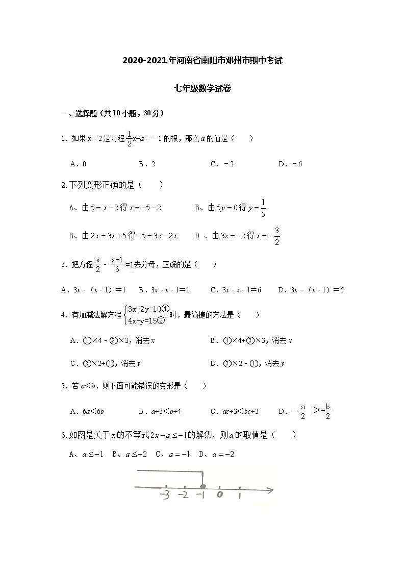 河南省南阳市邓州市2020-2021学年七年级下学期期中考试数学试卷01