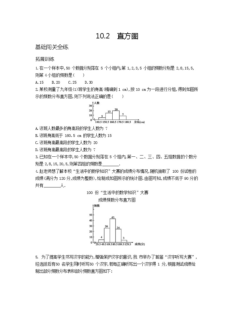 人教版数学七年级下册 资源拓展 10.2直方图01