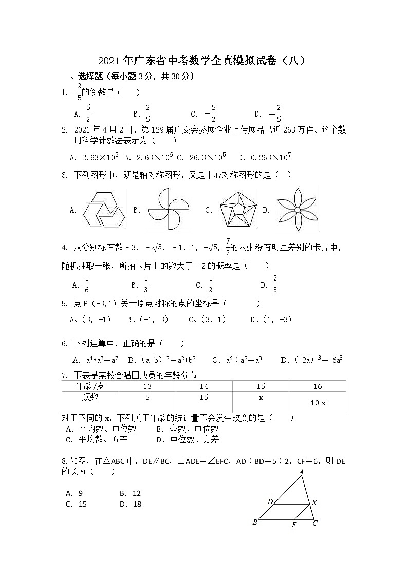 2021年广东省中考数学全真模拟试卷01