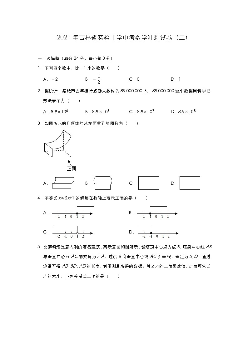 2021年吉林省实验中学中考数学冲刺试卷第1页