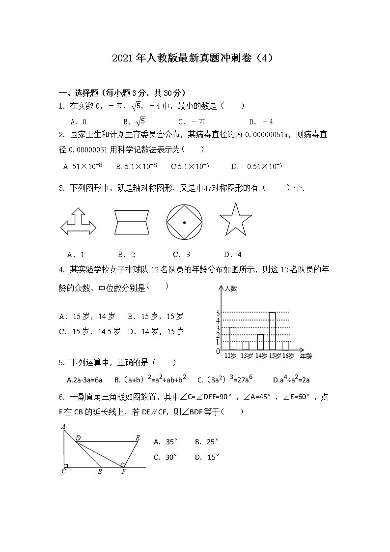 2021年广东省九年级中考数学真题冲刺卷（4）第1页