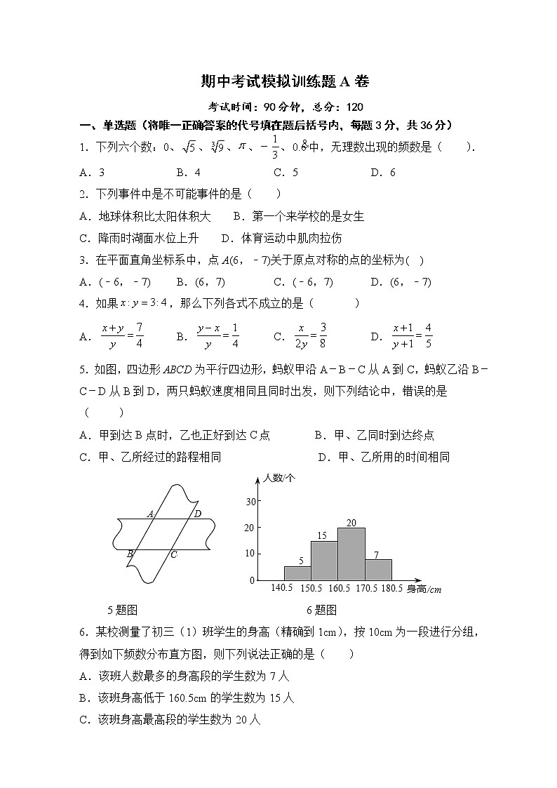 期中考试模拟训练题A卷-2020-2021学年苏科版八年级数学下册（word版 含答案）01