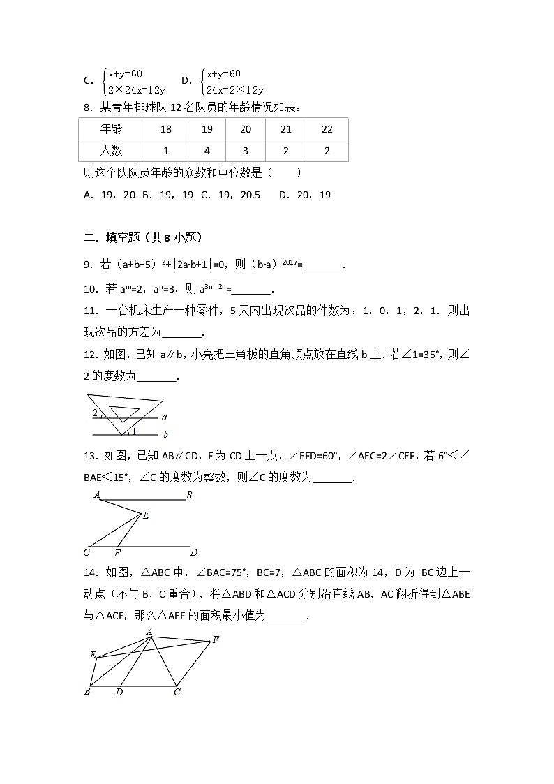 2017-2018学年湖南省常德市澧县七年级数学下册期末复习试卷（一）含答案02