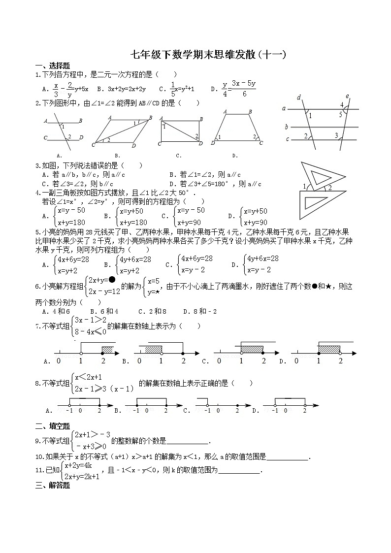 七年级下数学期末思维发散十一 试卷01