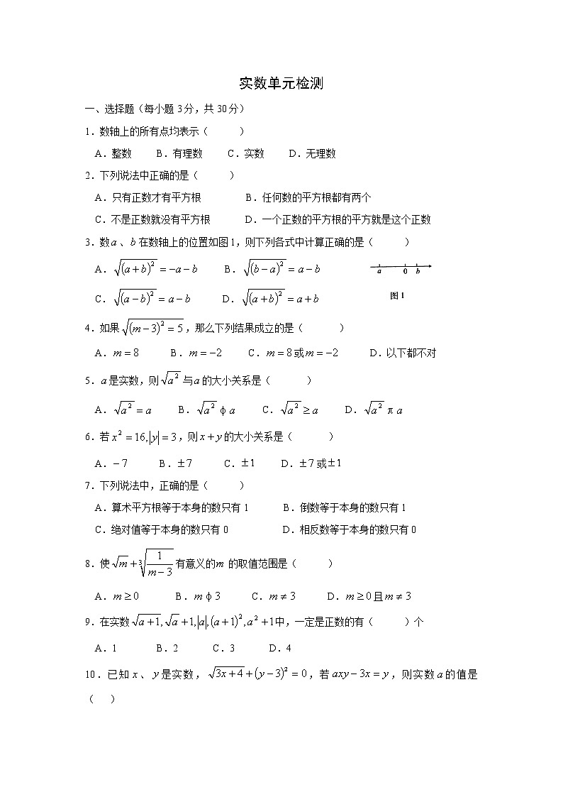 人教版数学七年级下册第六章 实数单元检测（无答案）01