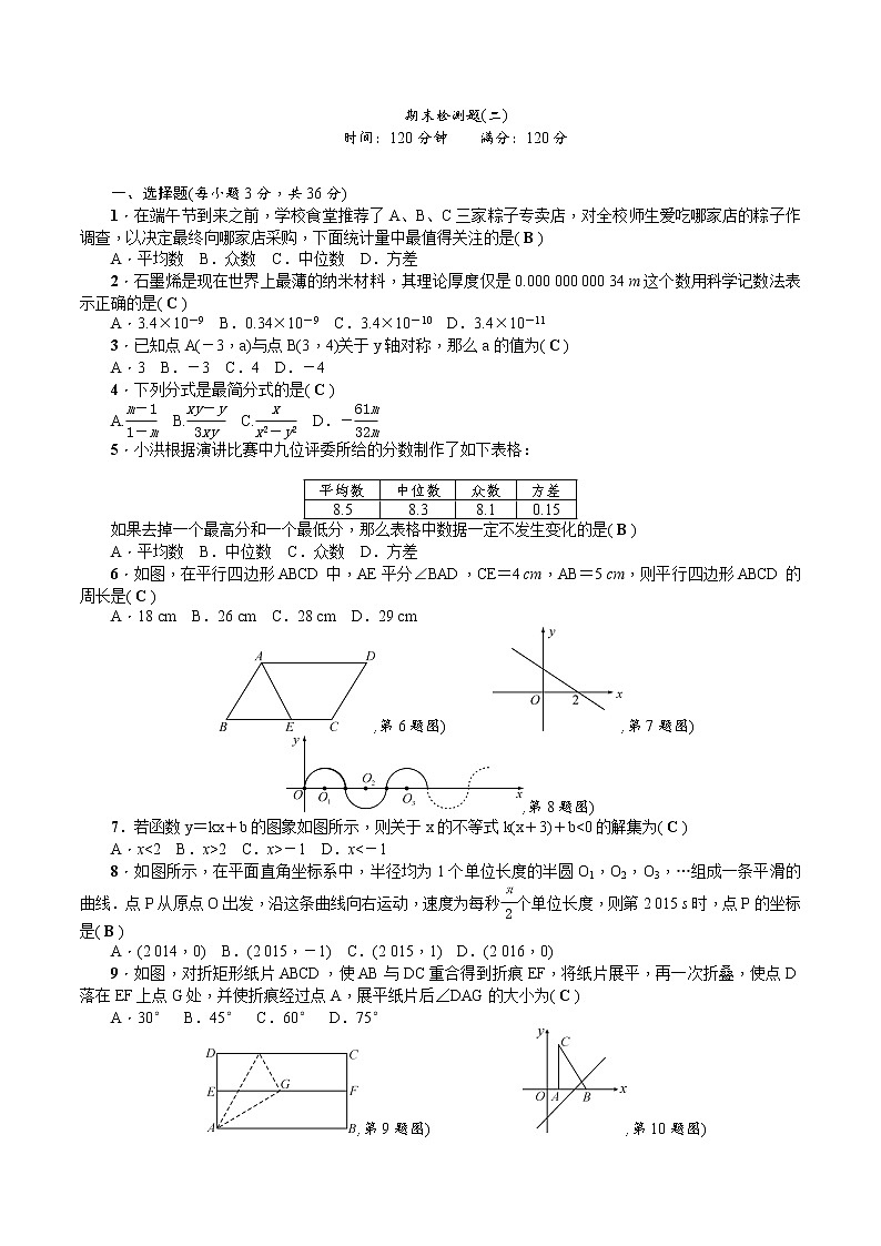 华师大版 初中数学 八年级（下册） 期末检测1（含解析）01