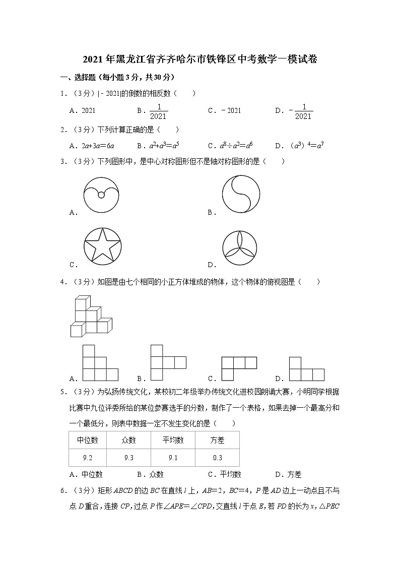 2021年黑龙江省齐齐哈尔市铁锋区中考数学一模试卷01
