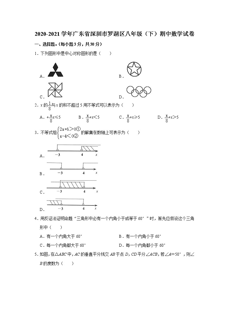 广东省深圳市罗湖区2020-2021学八年级下学期期中数学试卷01