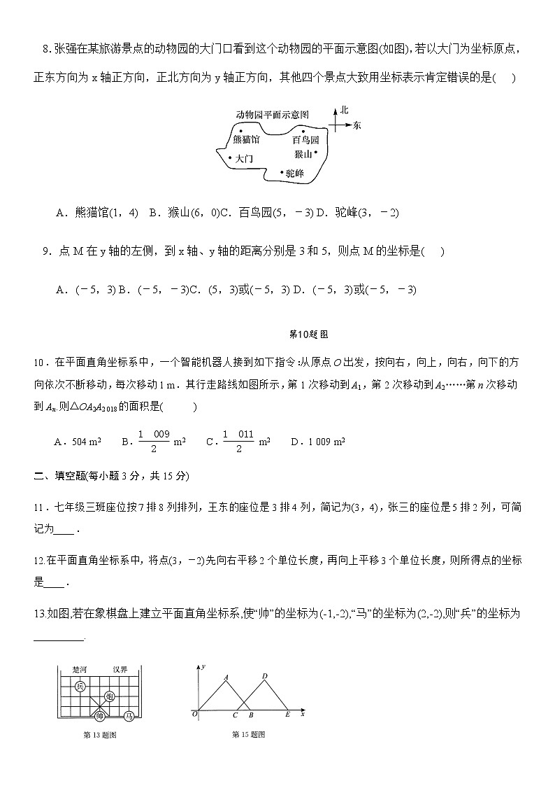 人教版七年级数学下册第七章：平面直角坐标系 单元检测试卷（无答案）02