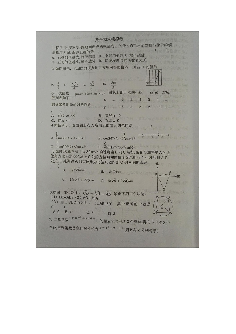 高新一中九年级下数学期末考试题01