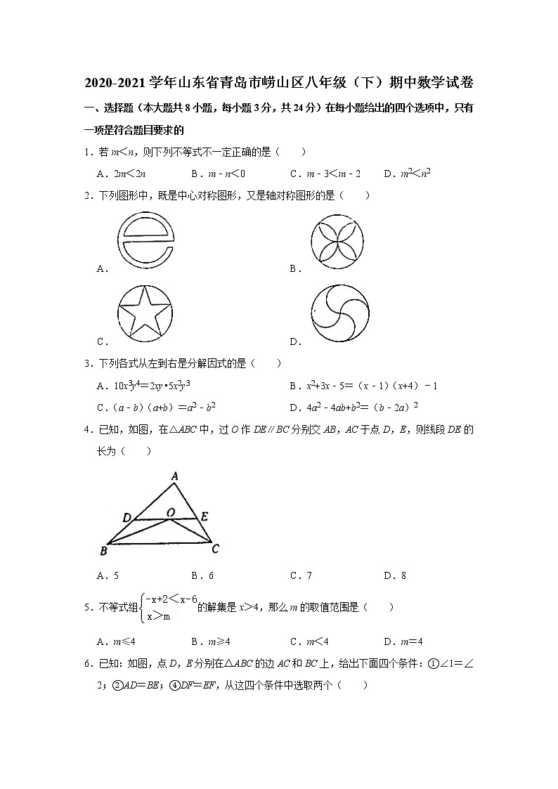 2020-2021学年山东省青岛市崂山区八年级（下）期中数学试卷01