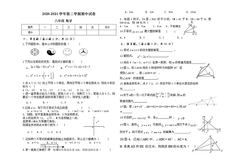 甘肃省酒泉市2020-2021学年八年级下学期期中考试（备用卷I）数学试题（无答案）01