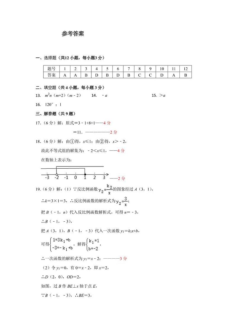2021年中考数学模拟测试卷（十二）01
