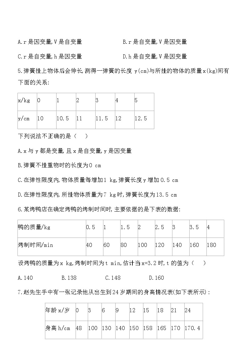 【精品】数学七年级下北师大版3.1用表格表示的变量间关系同步练习102