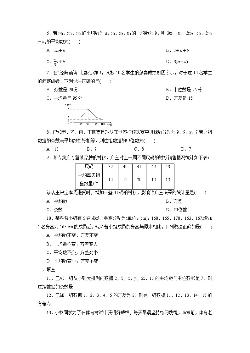 2020_2021学年八年级数学人教版下册第20章数据的分析检测卷02