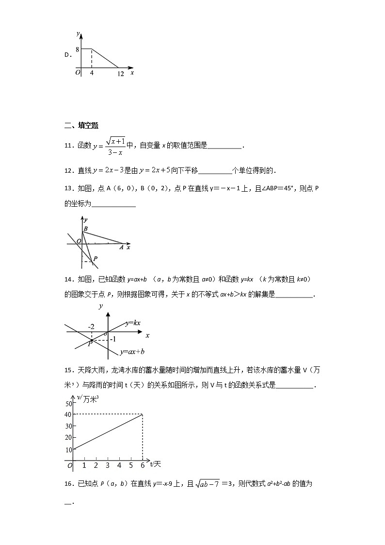 2020-2021学年八年级数学人教版下册第十九章 一次函数 全单元试题03