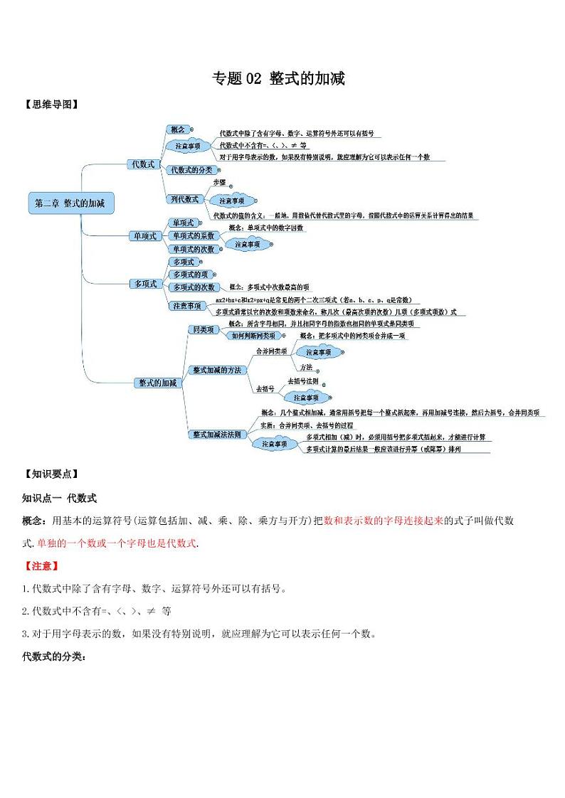 2021年中考数学一轮复习精讲专题02：整式的加减01