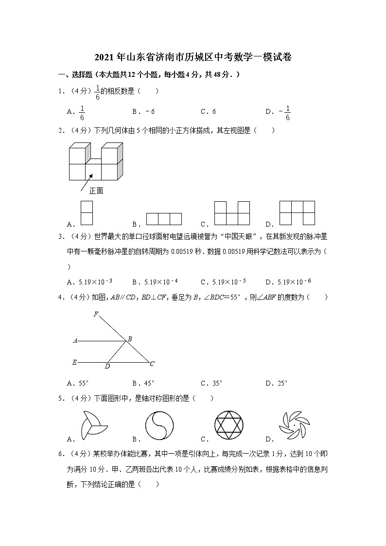 2021年山东省济南市历城区中考数学一模试卷01