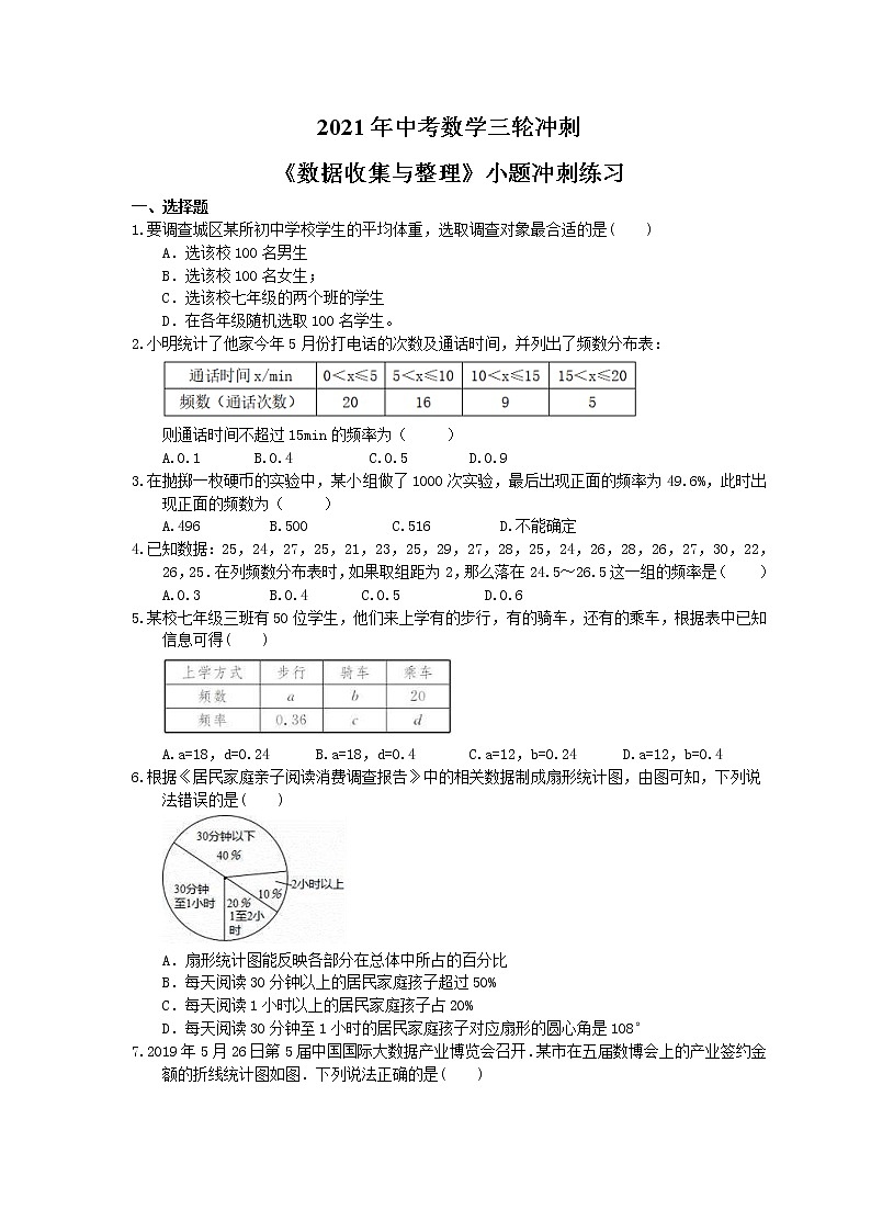 2021年中考数学三轮冲刺《数据收集与整理》小题冲刺练习(含答案)01