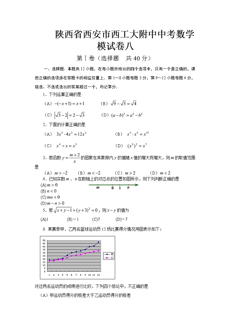陕西省西安市西工大附中中考数学模试卷八01