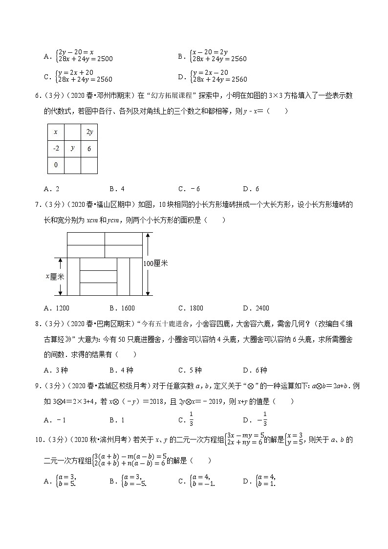2020--2021人教版七年级数学下学期 第八章 二元一次方程组重难点提升卷（Word版含解析）02