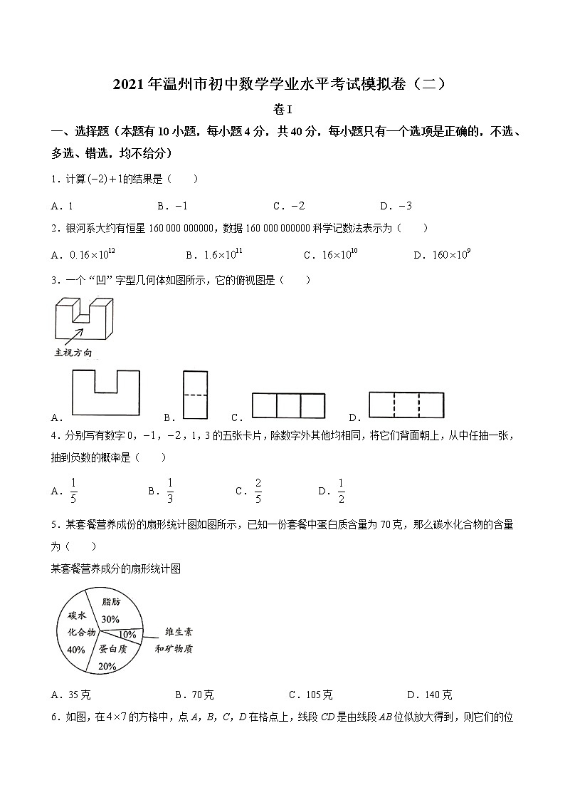 2021年浙江省温州市初中数学学业水平考试模拟卷二(无答案)01