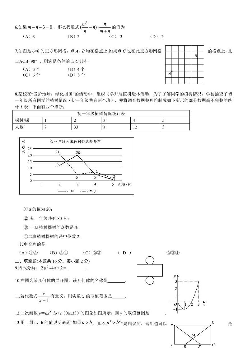 北京平谷区2020年初三一模数学试卷02