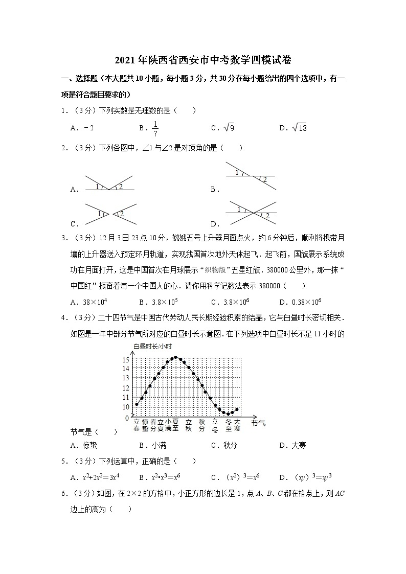 2021年陕西省西安市中考数学四模试卷01