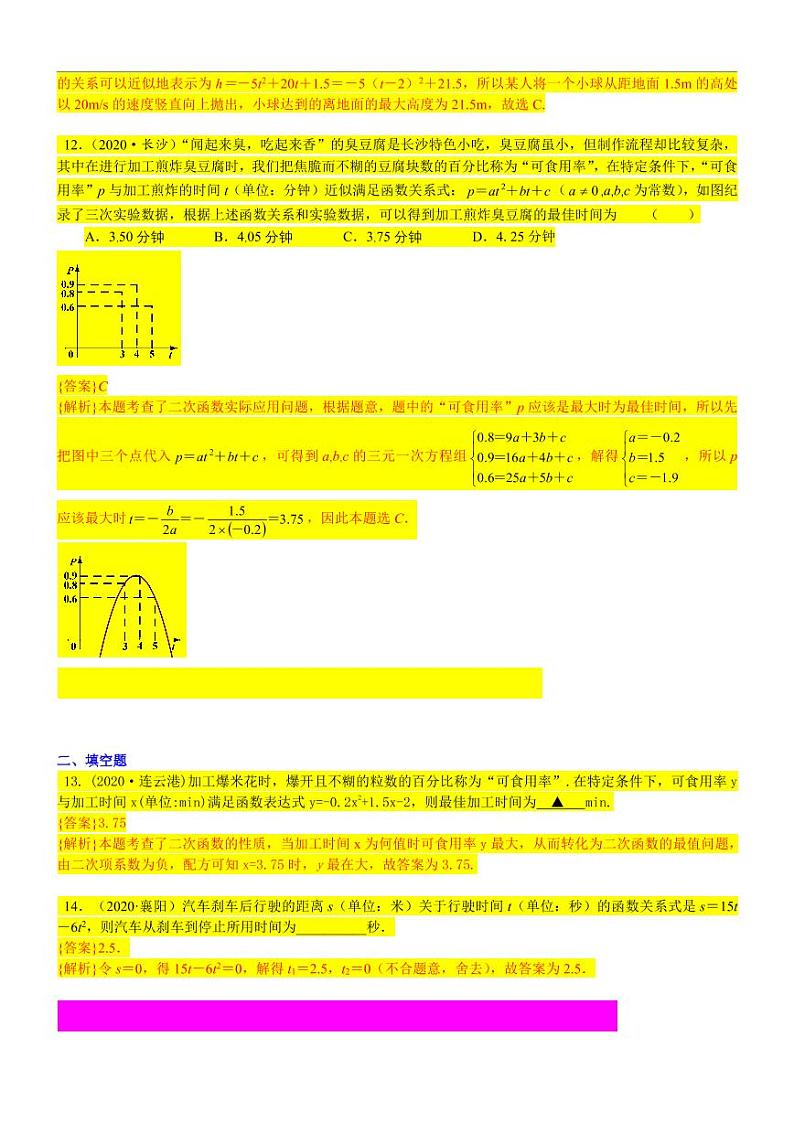 2021中考真题分类知识点20：二次函数在实际生活中应用02