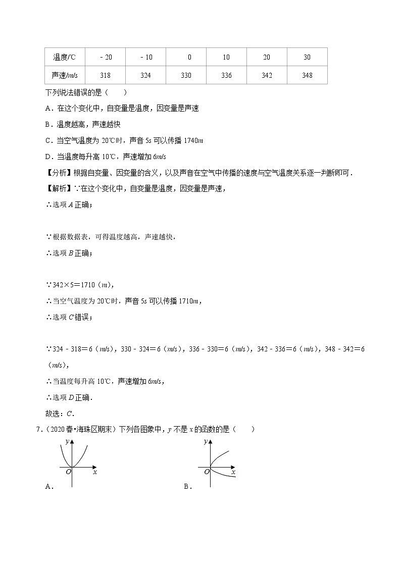 2020-2021学年人教版八年级数学下册同步培优专题19.1函数与变量03