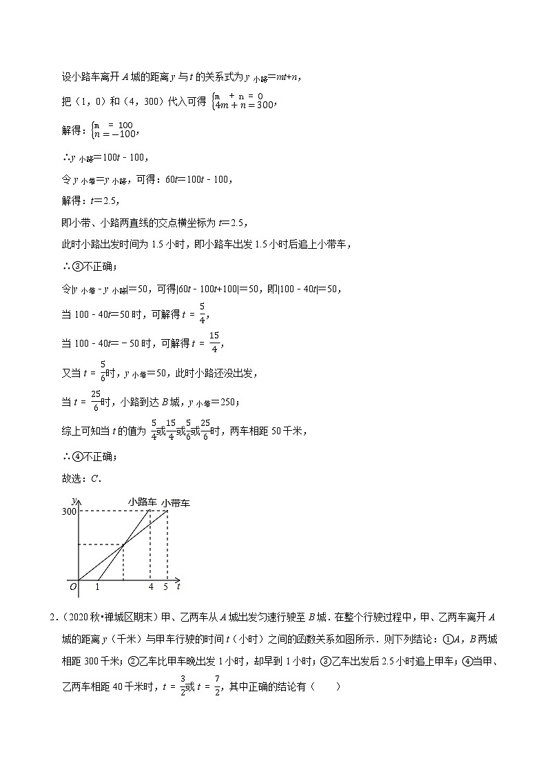 2020-2021学年人教版八年级数学下册同步培优专题19.9一次函数的应用：行程问题（重难点培优）02