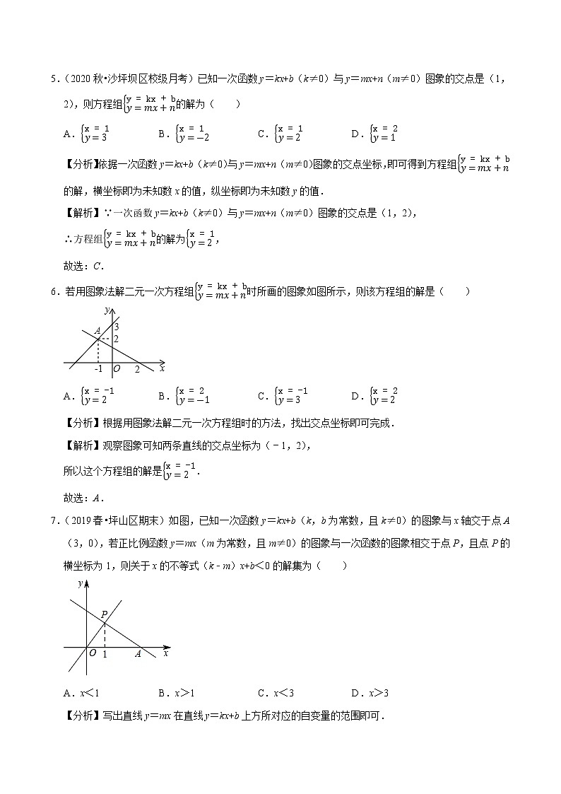 2020-2021学年人教版八年级数学下册同步培优专题19.7一次函数与方程、不等式03