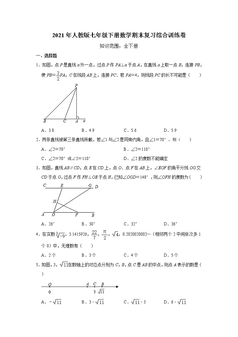 2021年人教版七年级下册数学期末复习综合训练卷     含答案01