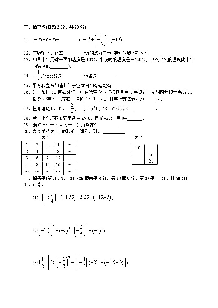 北师大版七年级上册第二章 有理数 综合提优测试02