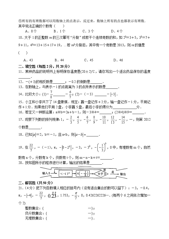 北师大版七年级上册第二章 有理数  单元提优测试第2页