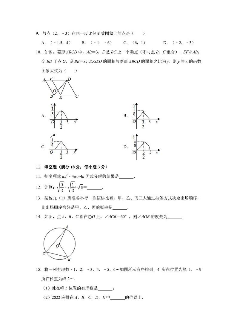 2021年湖南省长沙市中考数学模拟试卷附答案02