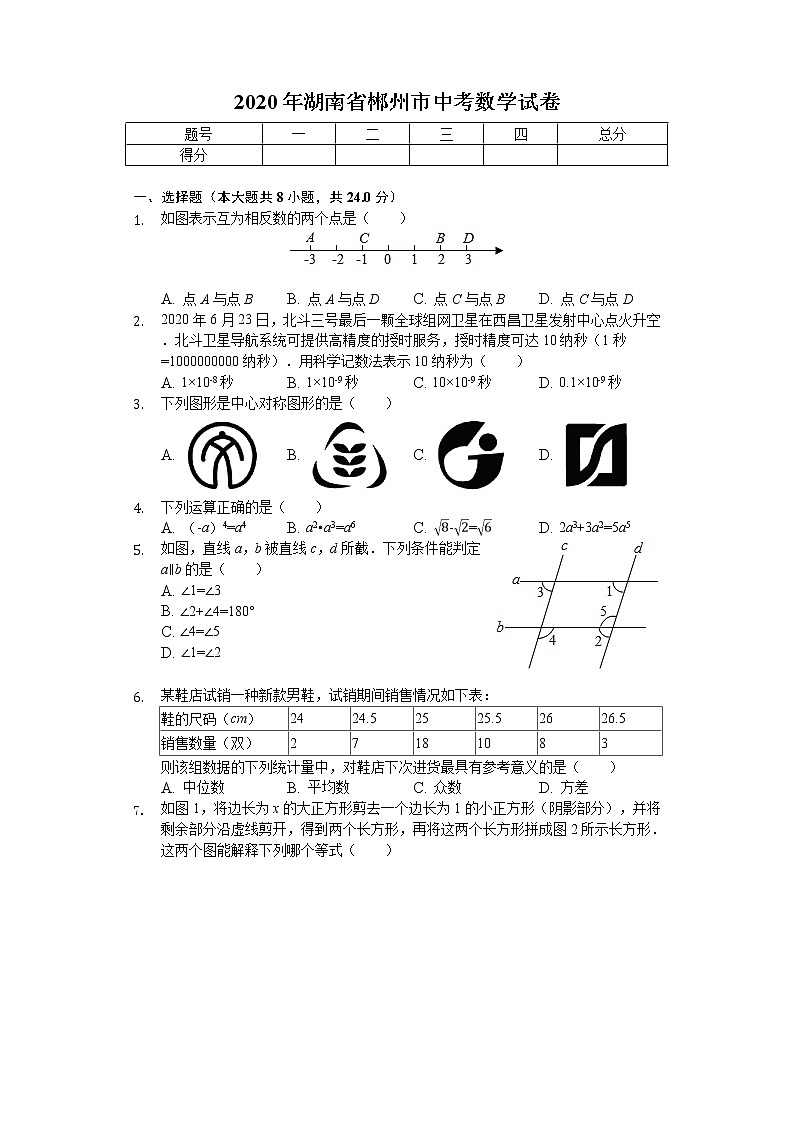 2020年湖南省郴州市中考数学试卷01