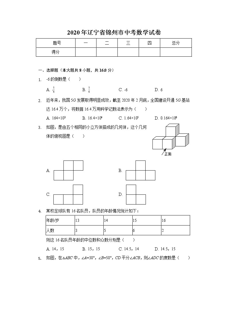 2020年辽宁省锦州市中考数学试卷01