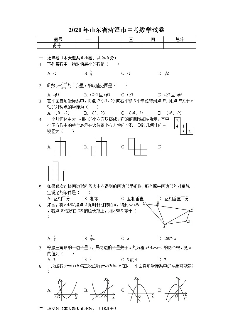 2020年山东省菏泽市中考数学试卷01