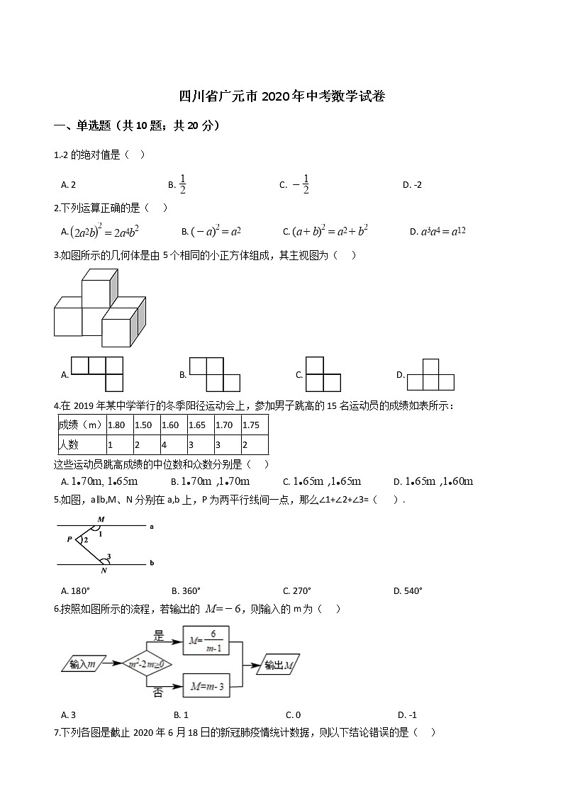 四川省广元市2020年中考数学试卷第1页