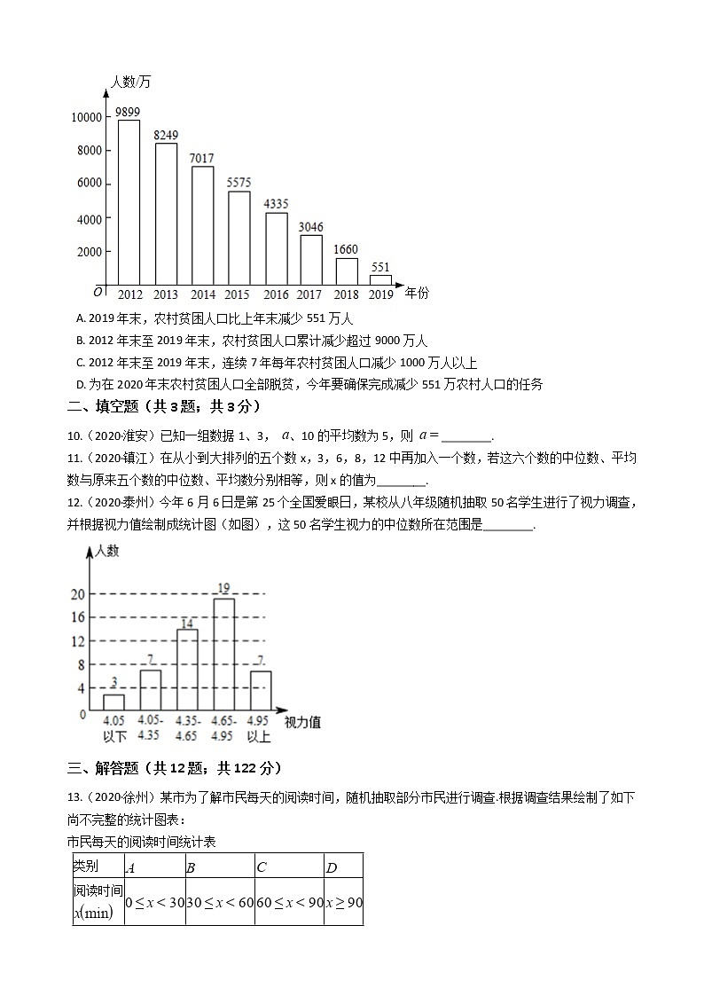 2020年江苏省中考数学分类汇编专题14 数据收集、整理与分析02