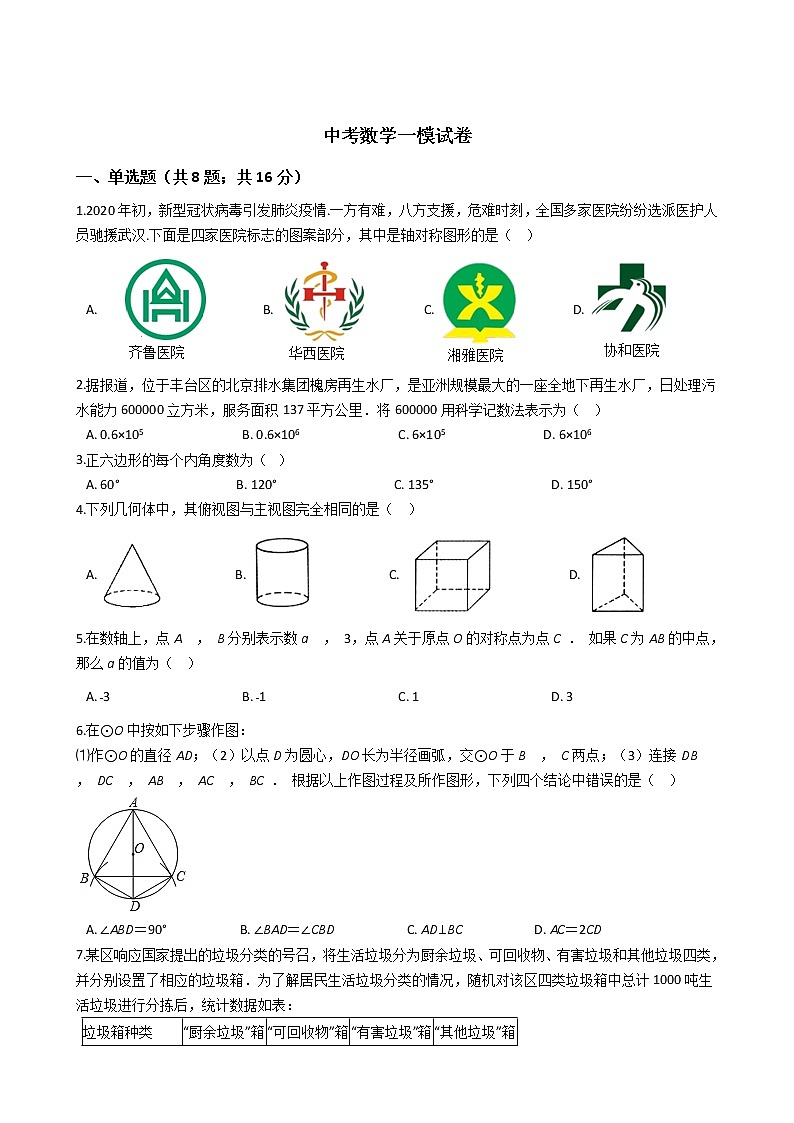 北京市丰台区2021年中考数学一模试卷附答案01