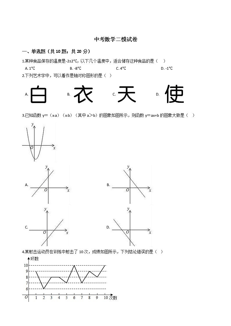 内蒙古呼和浩特市2021年中考数学二模试卷附答案01