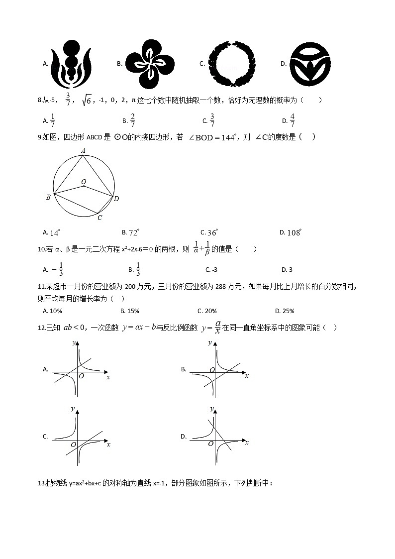 云南省曲靖市2021年中考数学一模试卷附答案02