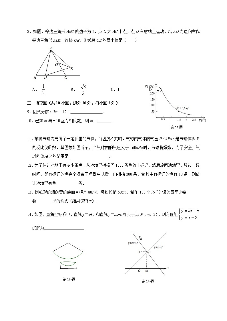 江苏省扬州市广陵区2020～2021学年 中考模拟试卷 九年级数学02