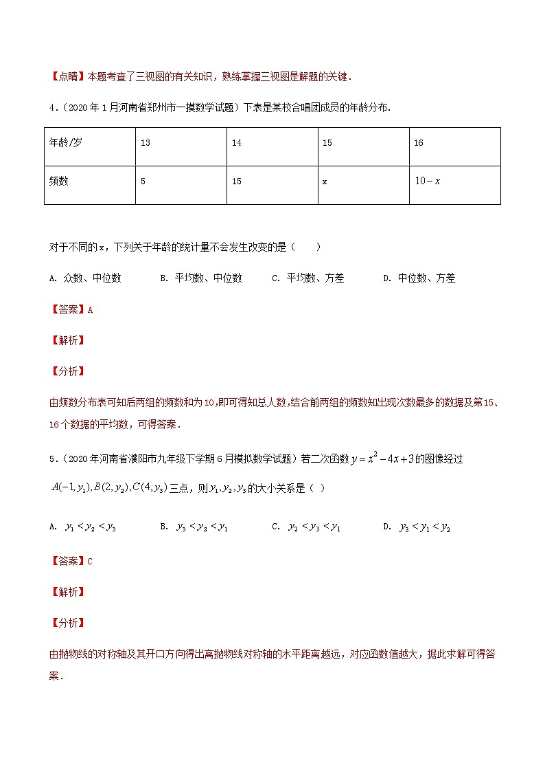 卷1-备战2021年中考数学【名校地市好题必刷】全真模拟卷（河南专用）•1月卷03