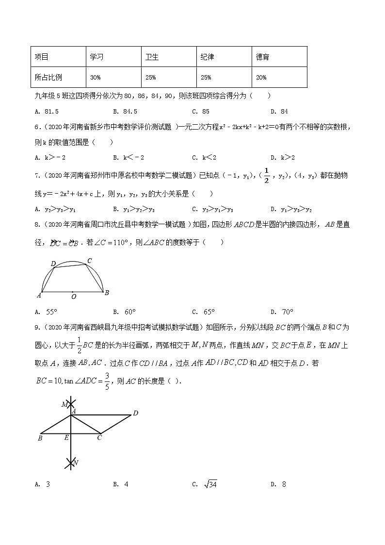 卷18-备战2021年中考数学【名校地市好题必刷】全真模拟卷（河南专用）•4月卷02
