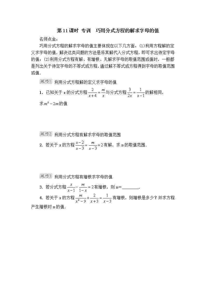 第11课时  分式阶段强化专训试卷(学生用无答案)01