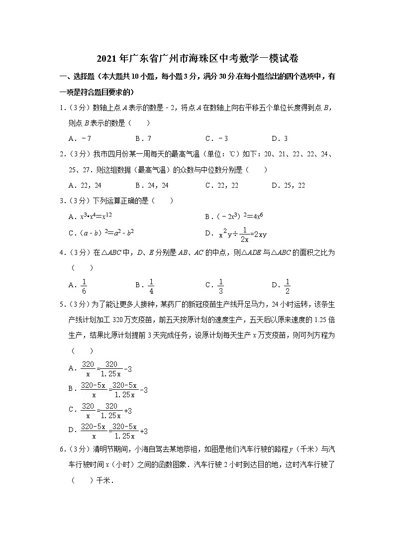 广东省广州市海珠区2021年中考数学一模试卷（word版 含答案）01